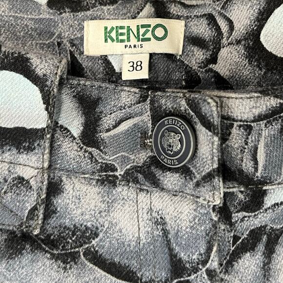 Kenzo Gray Black Blue Iridescent Floral Zip Ankle Stretch Skinny Jeans Sz 38 / 8 - Picture 10 of 12